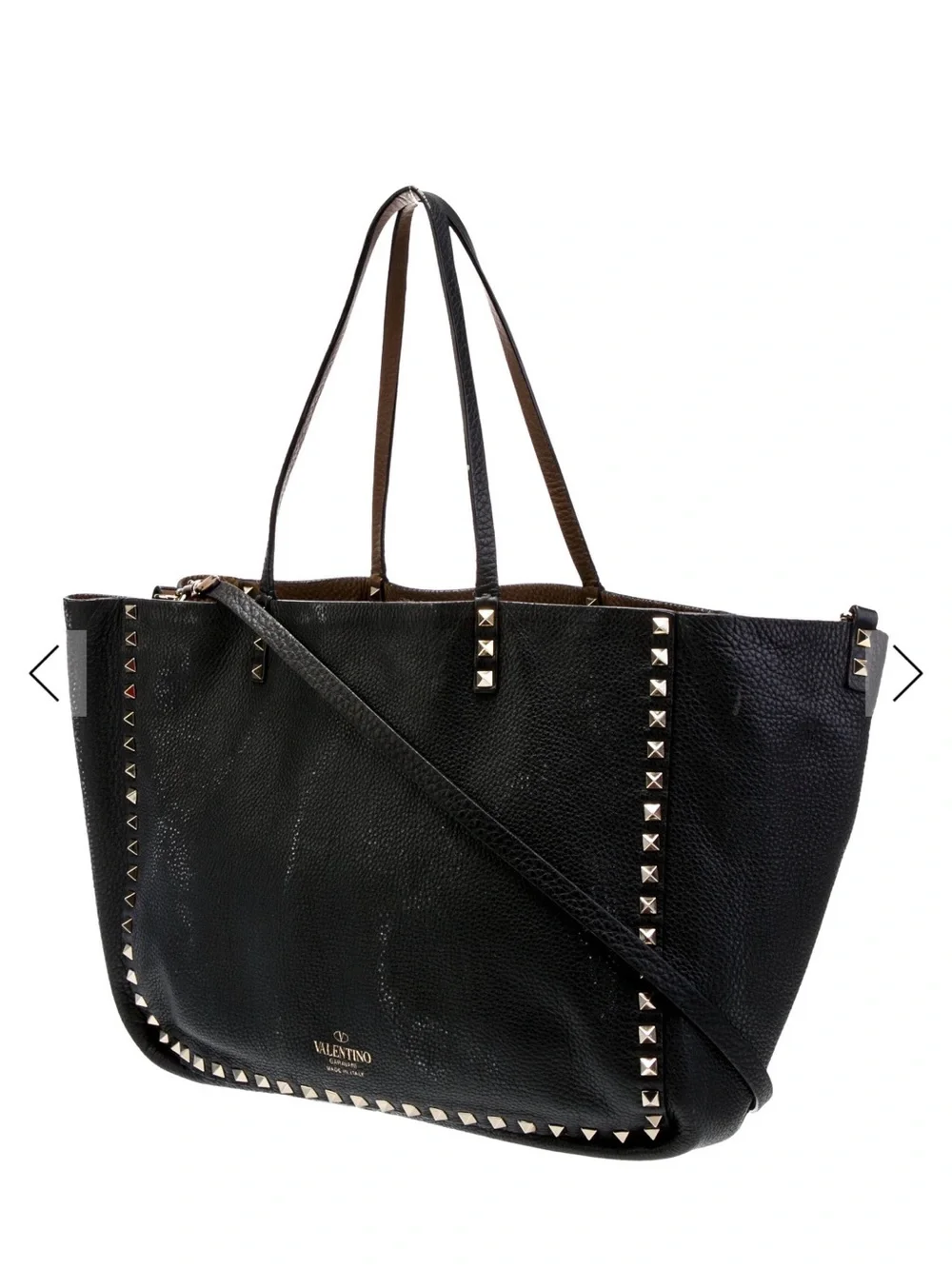 Valentino Black Leather Rockstud Tote with Detachable Strap